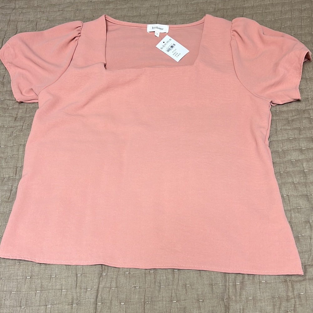 NWT Peach Bohme Square Neck Short Sleeve Top - L